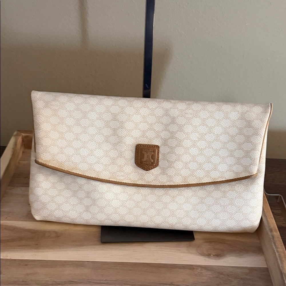 Celine Cream & Tan Signature Foldover Clutch